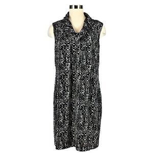 Dress Shift Knee Length Sleeveless Cowl Neck Abstract Black & White Print Size 8